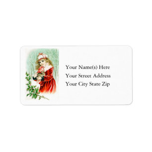 Vintage Christmas Rabbit & Girl Étiquette de adres