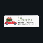 Vintage Christmas Red Car Rücksendeadresse<br><div class="desc">Weihnachts Red Truck & Snowman Watercolor Label. Personalisieren Sie Ihren Rücksendeaufkleber mit diesem roten Waldbeeren und Ihrem Foto.</div>