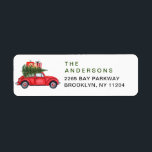 Vintage Christmas Red Car Rücksendeadresse<br><div class="desc">Weihnachts Red Truck & Snowman Watercolor Label. Personalisieren Sie Ihren Rücksendeaufkleber mit diesem roten Waldbeeren und Ihrem Foto.</div>