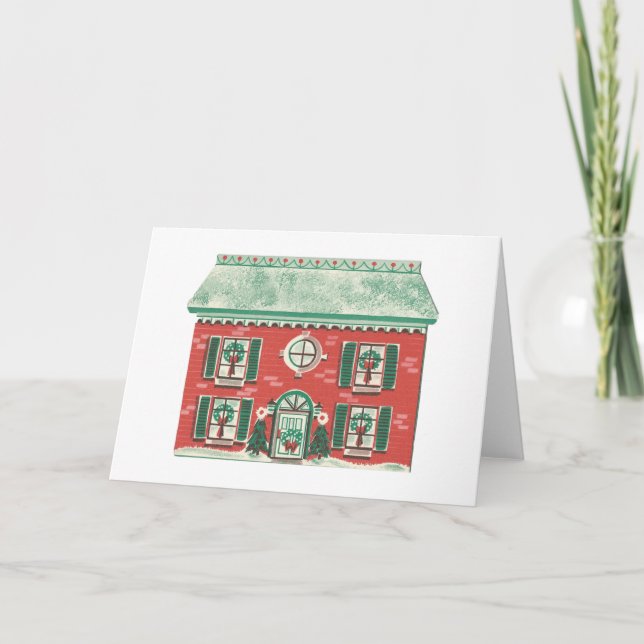 Vintage Christmas Red House Feiertagskarte (Vorderseite)