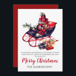 Vintage Christmas Red Sleigh Viktorianisch Gruß<br><div class="desc">Eleganter klassischer Vintager antiker Rot- und SchwarzSchlitten mit Schneeflocken und Geschenken. Die Rückseite der Karte ist rot. Elegant und klassisch.</div>