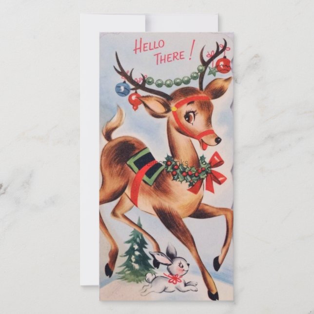 Vintage Christmas Reindeer Feiertagskarte (Vorderseite)
