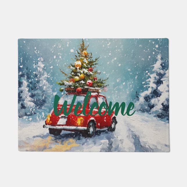 Vintage Christmas Retro Van Doormat Fußmatte (Vorderseite)