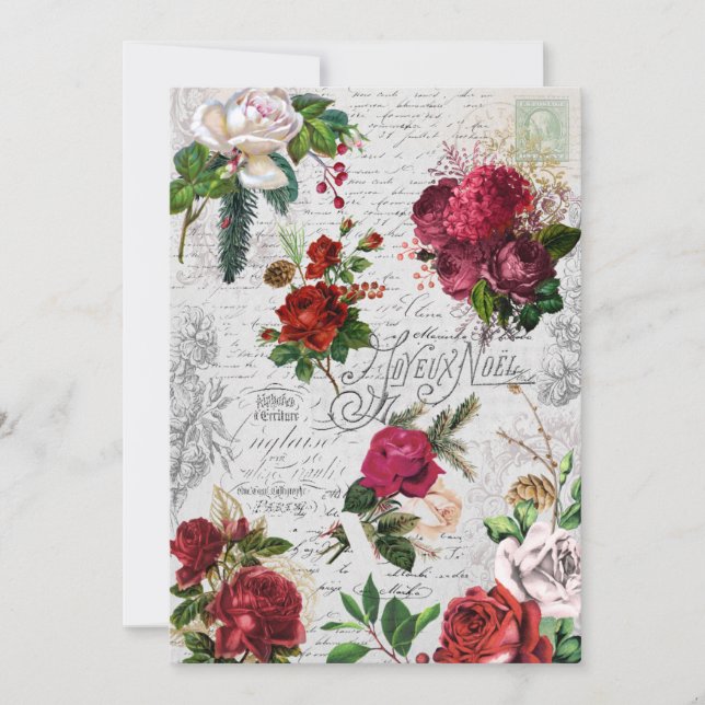 Vintage Christmas Rose Joyeux Weihnachten Ephemera (Vorderseite)