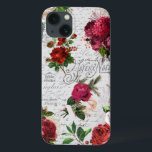 Vintage Christmas Rose Joyeux Weihnachten Ephemera Case-Mate iPhone Hülle<br><div class="desc">Elegante und detailreiche Weihnachtsblumenkomposition mit Typografie des "Joyeux Weihnachtens",  handgeschriebener Schrift,  Portragrafie,  Heilige,  Misteloe und tiefrote und Elfenbein-Rose auf uralter Pergamentbasis.</div>