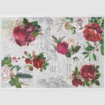 Vintage Christmas Rose Joyeux Weihnachten Ephemera Seidenpapier<br><div class="desc">Elegante und detailreiche Weihnachtsblumenkomposition mit Typografie des "Joyeux Weihnachtens",  handgeschriebener Schrift,  Portragrafie,  Heilige,  Misteloe und tiefrote und Elfenbein-Rose auf uralter Pergamentbasis.</div>