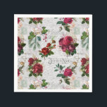 Vintage Christmas Rose Joyeux Weihnachten Ephemera Serviette<br><div class="desc">Elegante und detailreiche Weihnachtsblumenkomposition mit Typografie des "Joyeux Weihnachtens",  handgeschriebener Schrift,  Portragrafie,  Heilige,  Misteloe und tiefrote und Elfenbein-Rose auf uralter Pergamentbasis.</div>