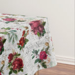 Vintage Christmas Rose Joyeux Weihnachten Ephemera Tischdecke<br><div class="desc">Elegante und detailreiche Weihnachtsblumenkomposition mit Typografie des "Joyeux Weihnachtens",  handgeschriebener Schrift,  Portragrafie,  Heilige,  Misteloe und tiefrote und Elfenbein-Rose auf uralter Pergamentbasis.</div>