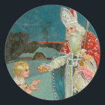 Vintage Christmas Saint Nicholas Fine Art Runder Aufkleber<br><div class="desc">St. Nikolaus gibt Geschenke an gute Kinder. Vintage Retro Christliche Weihnachten farbenfroh einzigartig religiöse dekorative antike Figur und Kostüm schöne Kunst.</div>