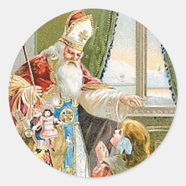 Vintage Christmas Saint Nicholas Runder Aufkleber (Vorderseite)