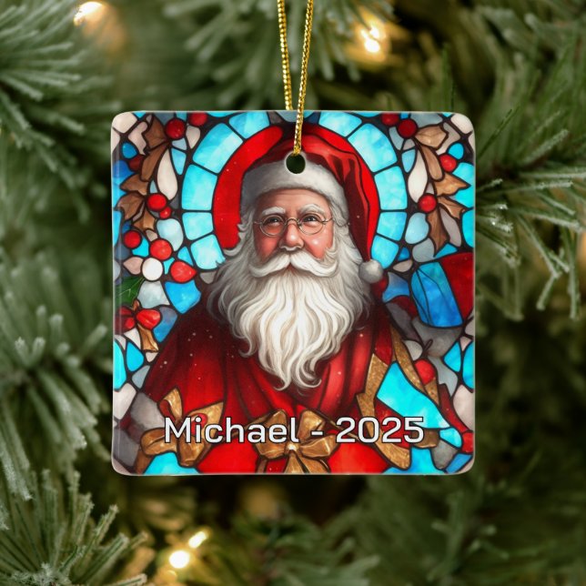 Vintage Christmas Santa Portrait Keramikornament (Baum)