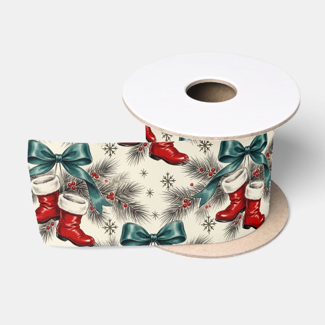 Vintage Christmas Santa’s Boots & Bows Satinband (Spule)