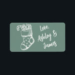 Vintage Christmas Script Dusty Green Gift Label Adressaufkleber<br><div class="desc">Christmas gift sticker with a lovely vintage Christmas stocking image and your personal text and family or business name in stylish script and modern typography on a dusty green background. Simply add your message. Exclusively designed for you by Happy Dolphin Studio. If you need any help or matching products please...</div>