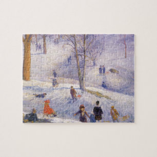 Vintage Christmas, Sledding, Central Park Glackens
