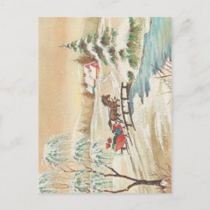 Vintage Christmas Sleigh Ride Szene Feiertagspostkarte
