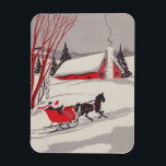 Vintage Christmas Sleigh Snow Scene Magnet<br><div class="desc">Vintage Christmas Sleigh Snow Scene</div>
