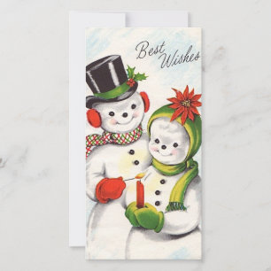 Vintage Christmas Snowman Couple Feiertagskarte
