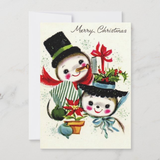 Vintage Christmas Snowman Couple Feiertagskarte (Vorderseite)