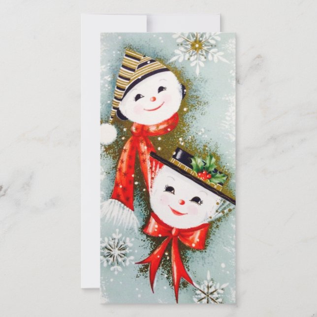 Vintage Christmas Snowman Feiertagskarte (Vorderseite)