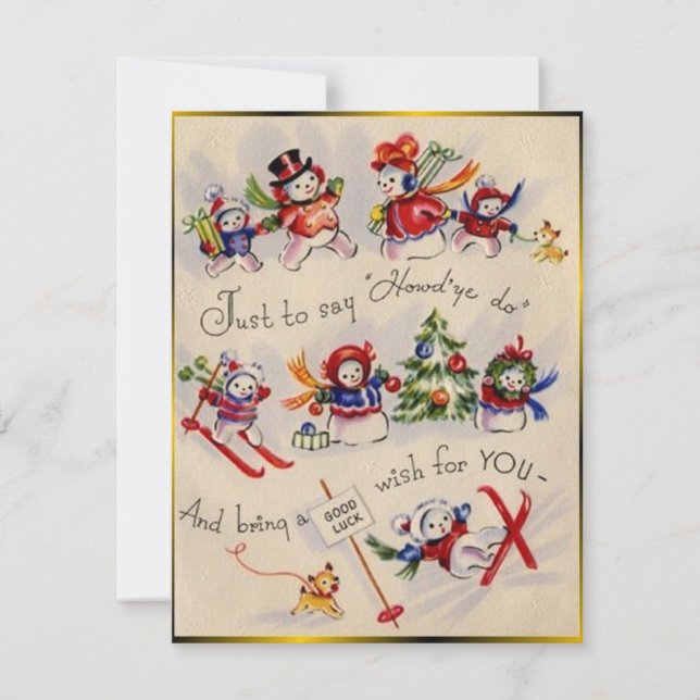 Vintage Christmas Snowman Feiertagskarte (Vorderseite)
