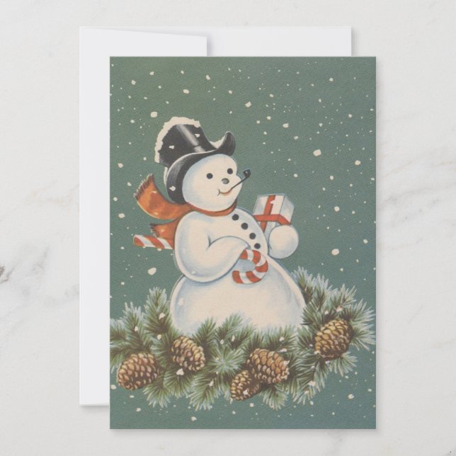 Vintage Christmas Snowman Feiertagskarte (Vorderseite)