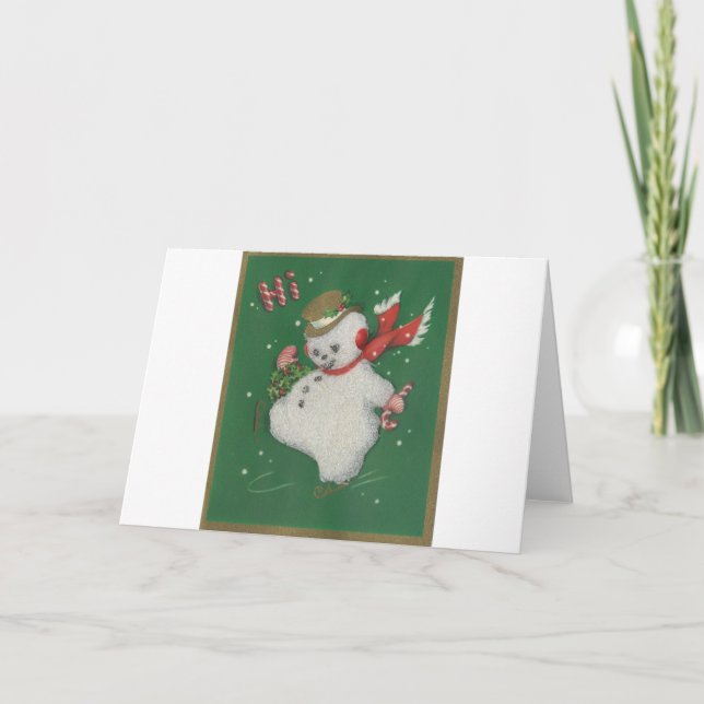 Vintage Christmas Snowman Feiertagskarte (Vorderseite)