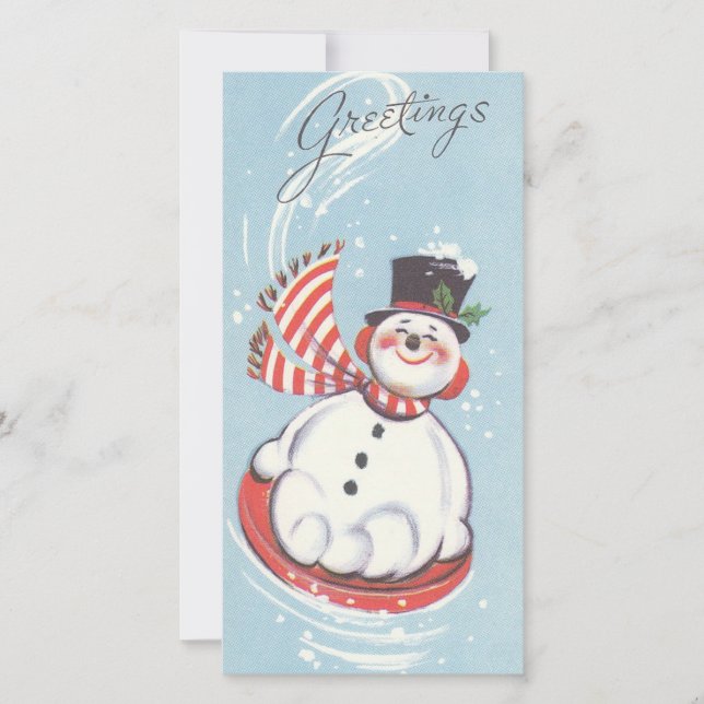 Vintage Christmas Snowman Feiertagskarte (Vorderseite)