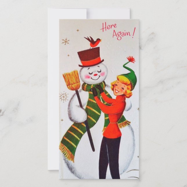 Vintage Christmas Snowman Feiertagskarte (Vorderseite)