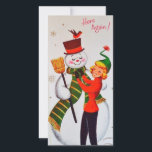 Vintage Christmas Snowman Feiertagskarte<br><div class="desc">Niedlich Retro Vintage Weihnachtsschneemann mit Girl Holiday Card.</div>