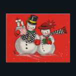 Vintage Christmas Snowman Feiertagspostkarte<br><div class="desc">Weihnachts-Schneemann.</div>
