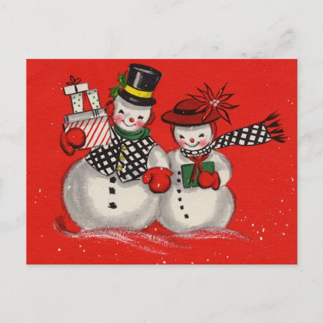 Vintage Christmas Snowman Feiertagspostkarte (Vorderseite)