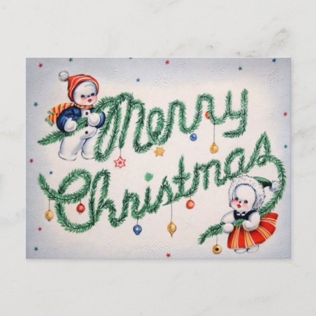 Vintage Christmas Snowman Feiertagspostkarte (Vorderseite)