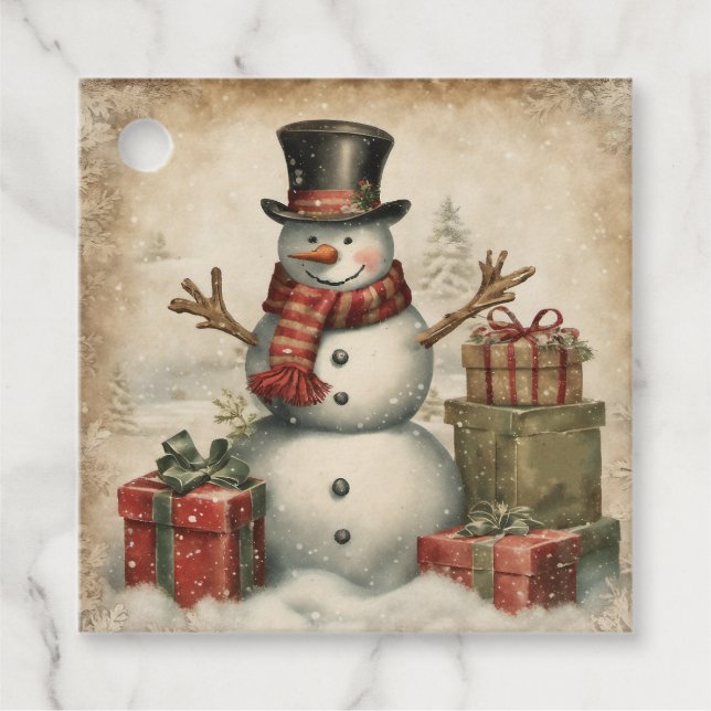 Vintage Christmas Snowman Geschenkanhänger (Vorderseite)