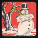 Vintage Christmas Snowman Quadratischer Aufkleber<br><div class="desc">Retro Vintage Weihnachten Snowman Best WishSquare Sticker.</div>