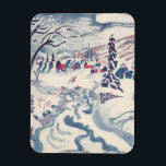 Vintage Christmas, Snowscape with Winter Village Magnet<br><div class="desc">Vintage illustration Victorian Era Merry Christmas holiday winter season design featuring a snowy town. An icy river runs through the forest,  the trees are covered with snow and ice and mountains are in the distance. Happy Holidays and Season's Greetings!</div>