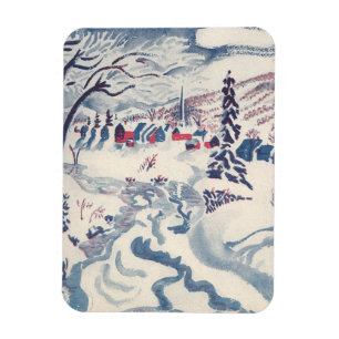 Vintage Christmas, Snowscape with Winter Village Magnet