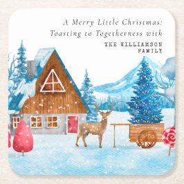 VINTAGE CHRISTMAS SNOWY TOWY ELK PERSONALISIERT RECHTECKIGER PAPPUNTERSETZER