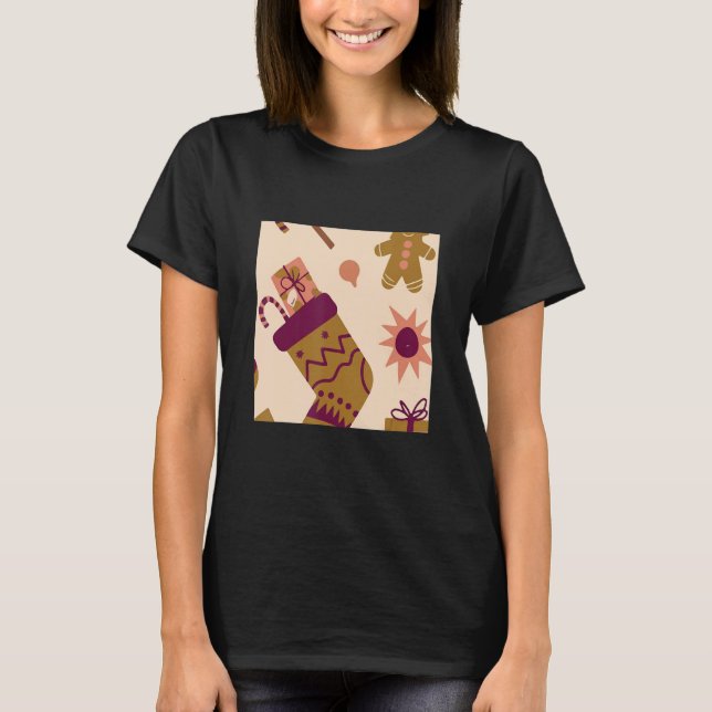 Vintage Christmas Socks Wrap Pattern Funny T-Shirt (Vorderseite)