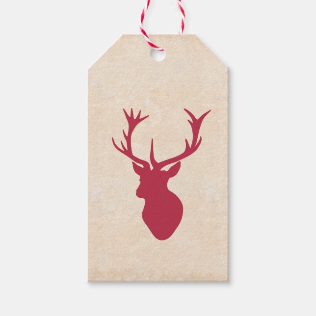 Vintage Christmas Stag Geschenkanhänger (Vorderseite)