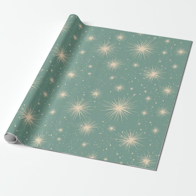 Vintage Christmas Starbursts Soft Blue Geschenkpapier (Ungerollt)