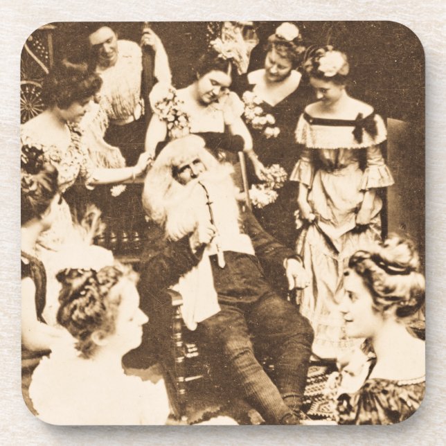 Vintage Christmas Stereoview Santa and the Ladies Getränkeuntersetzer (Vorderseite)