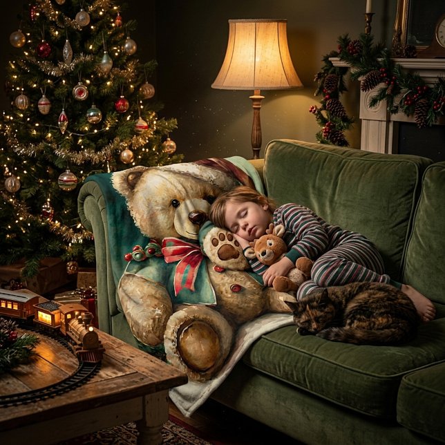Vintage Christmas Teddy Bär Fleecedecke (Von Creator hochgeladen)