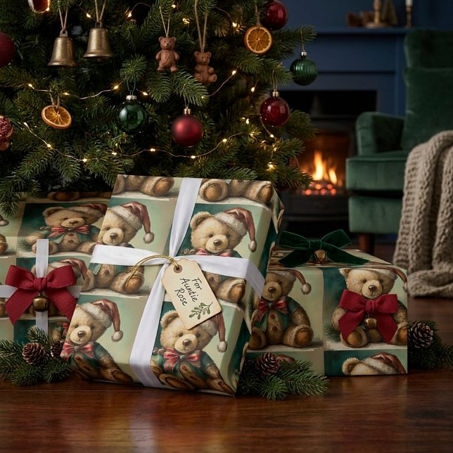 Vintage Christmas Teddy Bär Geschenkpapier (Von Creator hochgeladen)