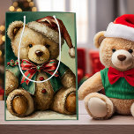 Vintage Christmas Teddy Bär Mittlere Geschenktüte<br><div class="desc">Vintage Christmas Teddy Bär</div>