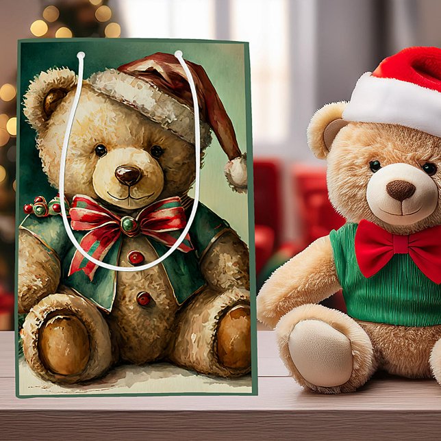 Vintage Christmas Teddy Bär Mittlere Geschenktüte (Von Creator hochgeladen)