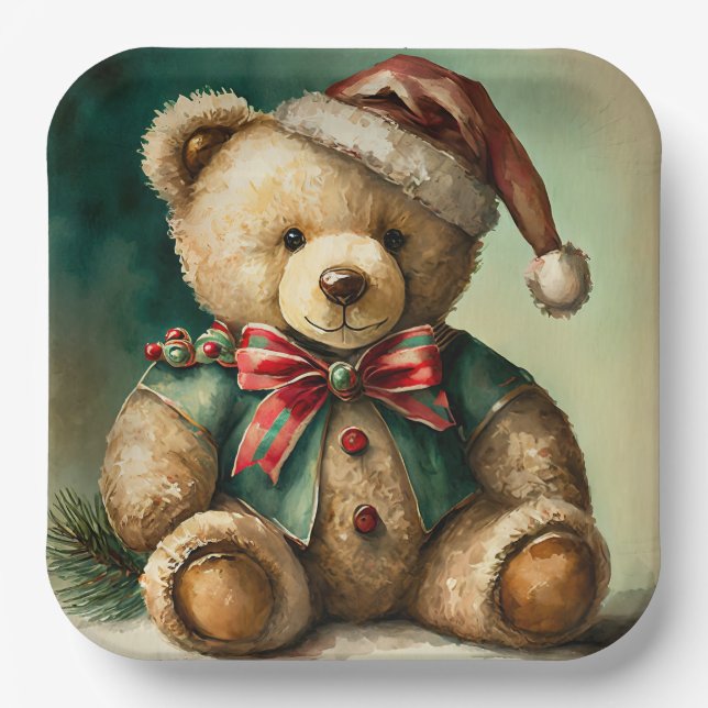 Vintage Christmas Teddy Bär Pappteller (Vorderseite)