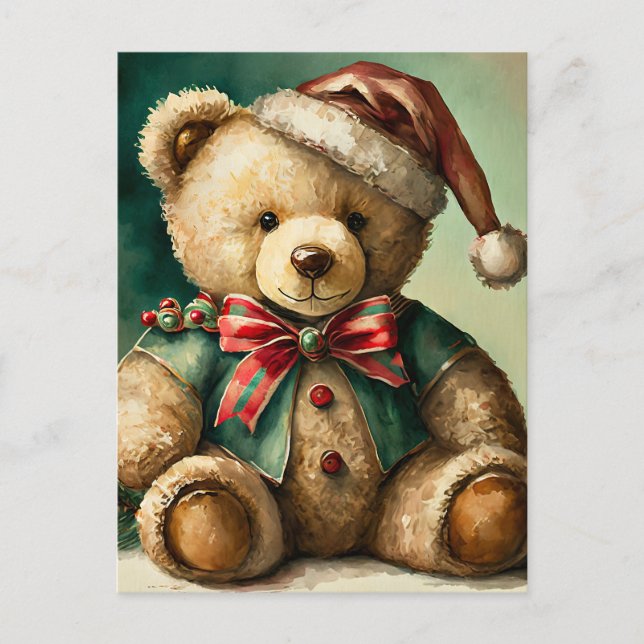 Vintage Christmas Teddy Bär Postkarte (Vorderseite)