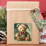 Vintage Christmas Teddy Bär Quadratischer Aufkleber<br><div class="desc">Vintage Christmas Teddy Bär</div>