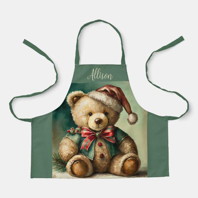 Vintage Christmas Teddy Bär Schürze (Vorderseite)