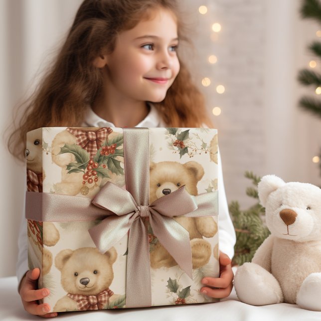 Vintage Christmas Teddy Bears Geschenkpapier (Von Creator hochgeladen)